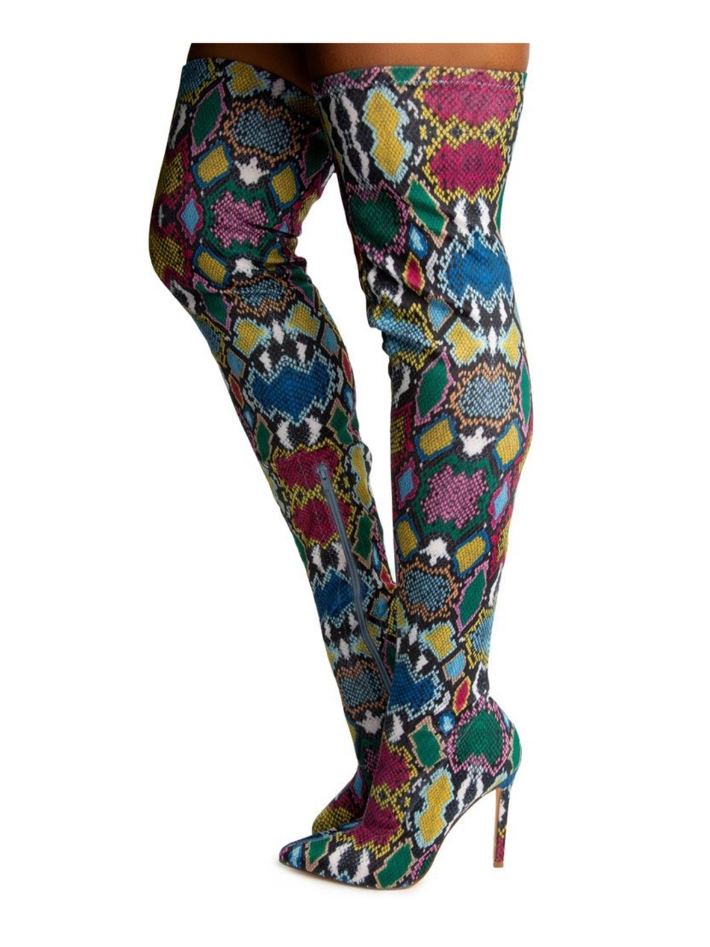 Liliana Multicolor Snakeskin Over-the-Knee Stiletto Boots